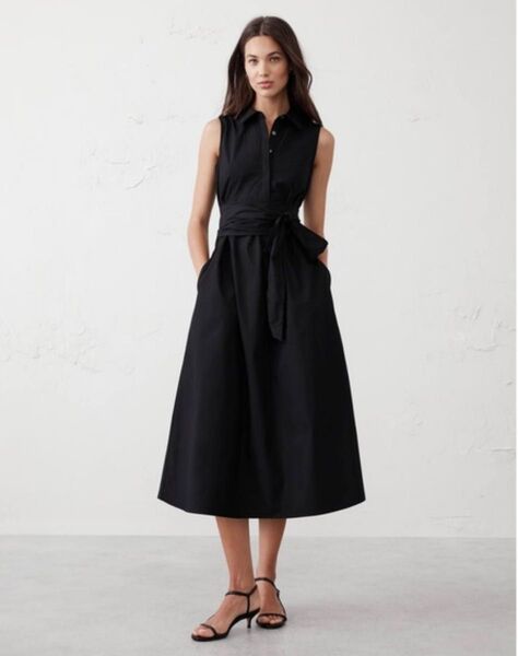 BANANA REPUBLIC バナナリパブリック ワンピースミディワンピース xs ウエストリボン 黒ワンピース シャツワンピ