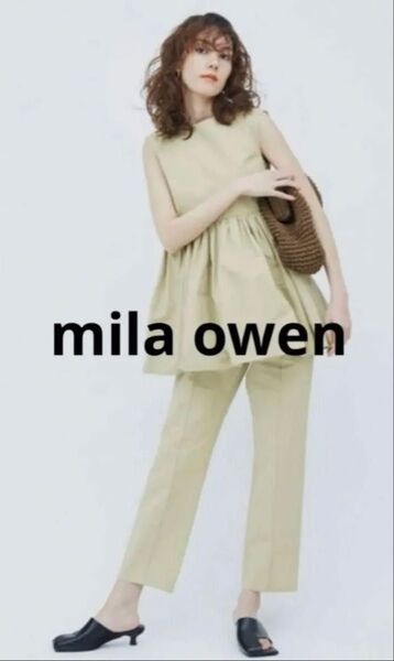 mila owen ミラオーウェン ノースリペプラム セットアップ イエロー ノースリペプラムプルオーバーパンツ