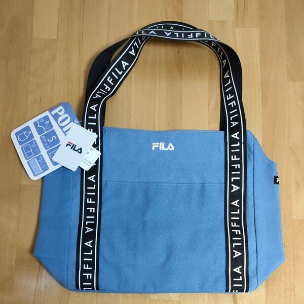 【FILA】帆布ロゴテープトートバッグ ブルー フィラ