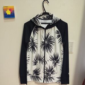 BILLABONG ラッシュガード パーカー ヤシの木柄 レディース L ホワイト/ブラック柄