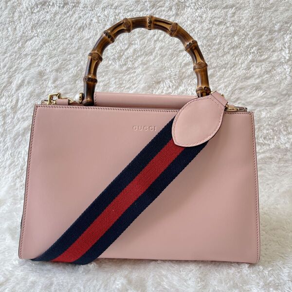 【美品】GUCCI グッチ ニムフェア ハンドバッグ ショルダーバッグ バンブー ピンク 2WAY シェリー