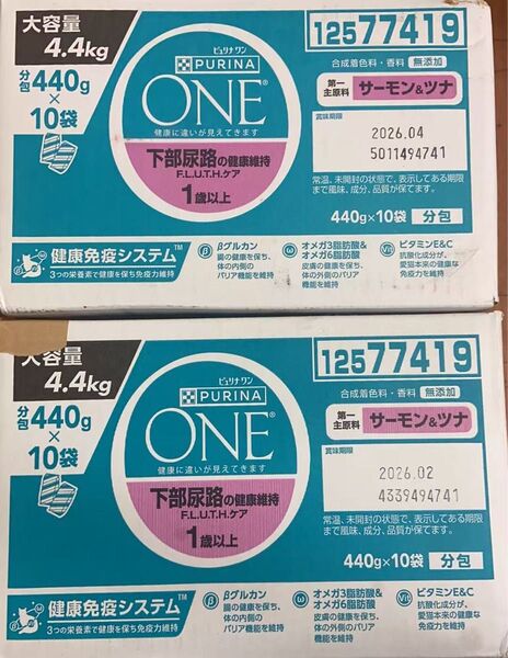 ピュリナワンキャット ドライ 下部尿路の健康維持FLUTHケア サーモン&ツナ 4.4kg(440g×10袋入) 2箱