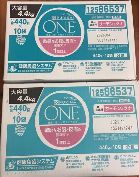 ピュリナ ワン キャット ドライ 敏感なお腹と皮膚の健康ケア サーモン&ツナ 1歳以上 4.4kg(440gx10袋入) 2箱