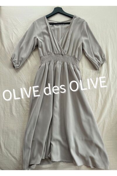 OLIVE des OLIVE ワンピース グレー Vネック 五分袖