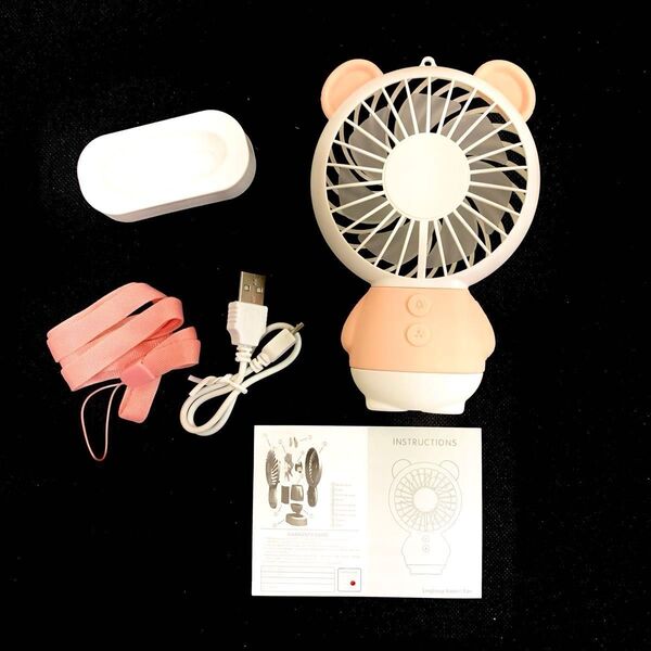 Damo Bear Thin Fan ピンク ハンディファン 小型扇風機 携帯扇風機 USB充電式 卓上扇風機 クマモチーフ 新品