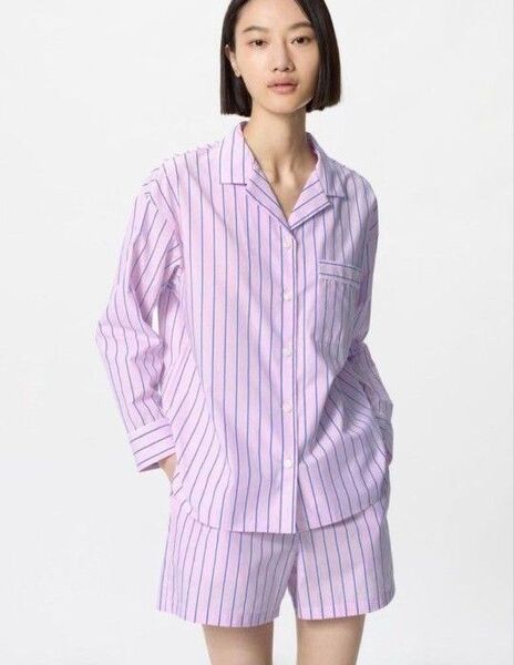 ユニクロ UNIQLO マルチストライプ パジャマ長袖 PINK Sサイズ