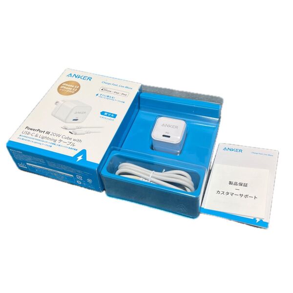 Anker PowerPort III 20W Cube with USB-C & Lightning ケーブル 充電器