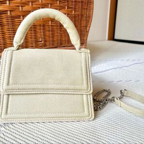 ZARA キャンバス地 ミニハンドバッグ 2way ベージュ