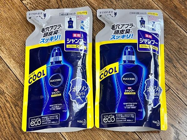 未使用 サクセス 薬用シャンプー エクストラクール 2個セット ノズルタイプ つめかえ用 300ml 花王 毛穴 頭皮臭スッキリ