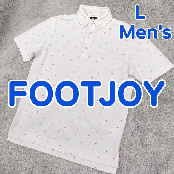 FOOTJOY フットジョイ ゴルフウェア ポロシャツ 半袖 ゴルフシャツ 白色 総柄ロゴ 吸汗速乾ドライ ストレッチ メンズ L