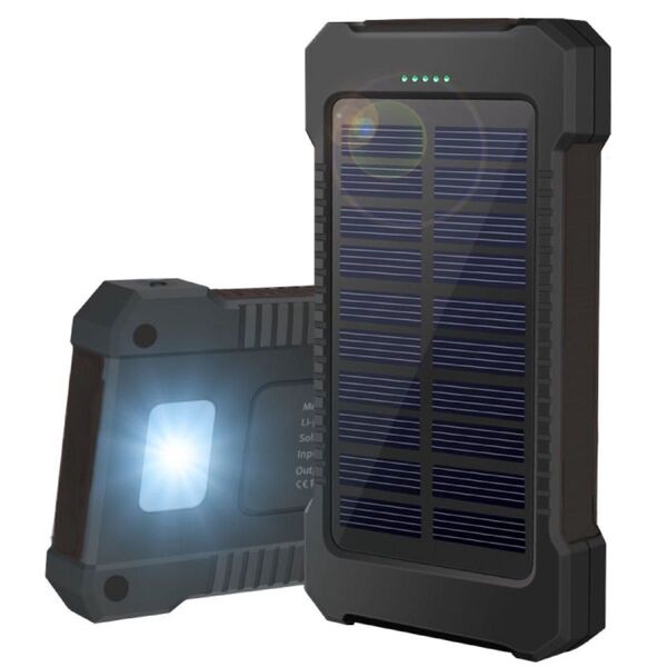 限定価格モバイルバッテリー大容量 ソーラーパネル搭載 急速充電 2台同時充電 PSE認証 ブラック アウトドア 地震災害