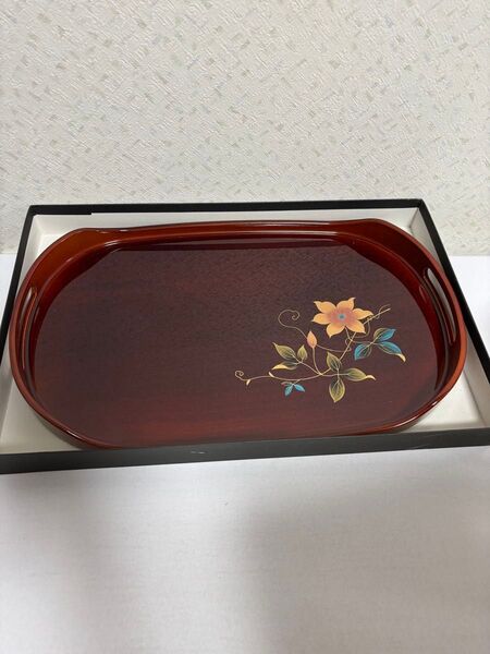 お盆 トレー レッド 花柄