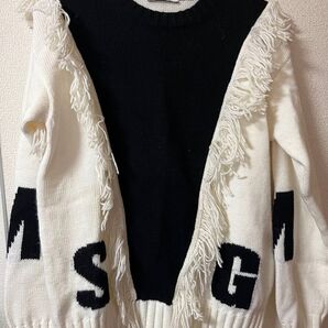 MSGM ニット セーター フリンジ ロゴ バイカラー