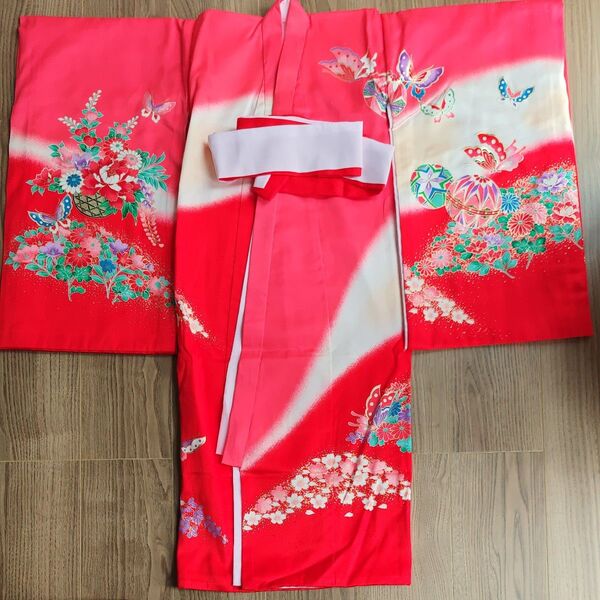(中古)産着 祝着 正絹 女の子 女児 着物 お宮参り 花車 花籠 手鞠