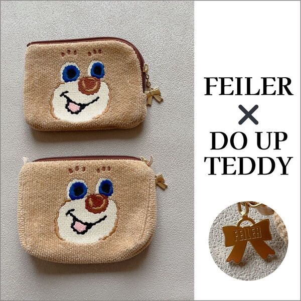 【美品&数回のみ使用】単品 FEILER ドアップテディ ポーチ リボンチャーム 小物入れ カード入れ フェイラー キャラクター