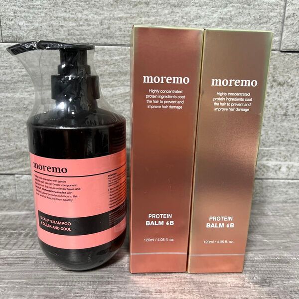 モレモ スカルプシャンプー クリア&クール ポンプ 500ml×1個、プロテインバーム120ml×2個セット