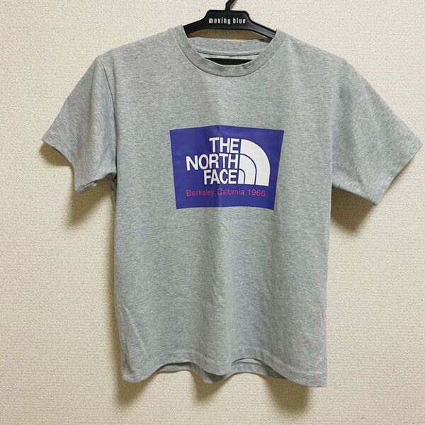 【美品】THE NORTH FACE ノースフェイス グレー 灰色 ロゴ パープル 紫 Tシャツ