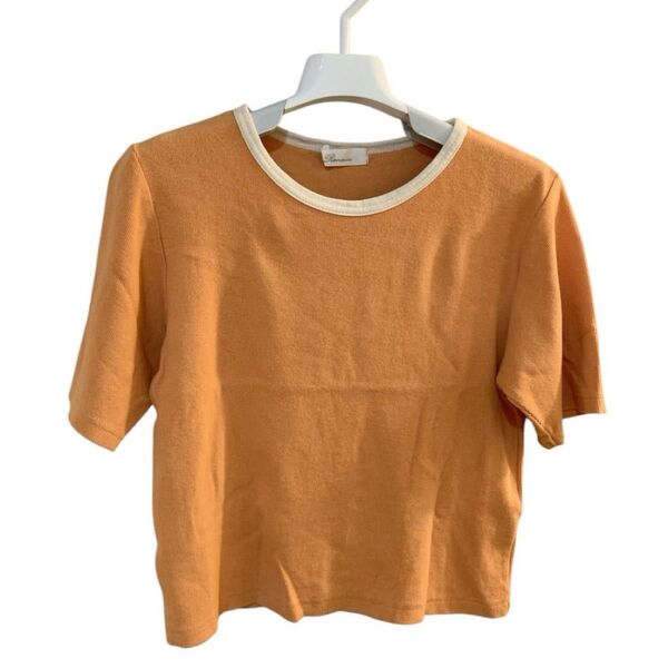 レディース トップス リンガー配色Tシャツ 半袖 オレンジ