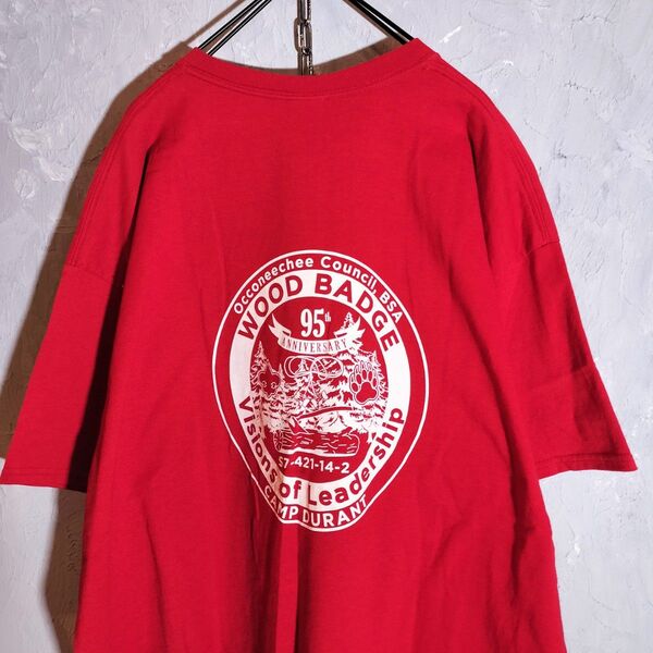 バックプリント ビッグプリント 半袖 Tシャツ レッド ビッグサイズ 2XL アメカジ ストリート アメリカ古着 一点物
