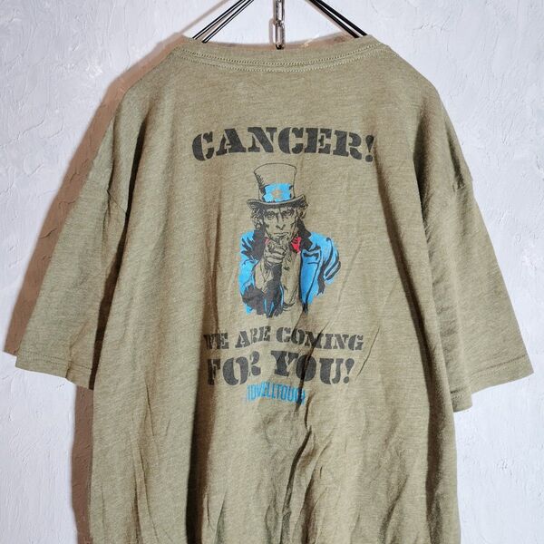 アンクル・サム バックプリント 半袖 Tシャツ カーキ XL ビッグシルエット アメカジ ストリート アメリカ古着