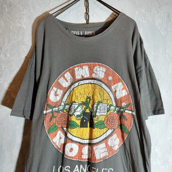 ガンズンローゼス Guns N' Roses プリントロゴ バンT 半袖 Tシャツ グレー アメカジ グランジ アメリカ古着
