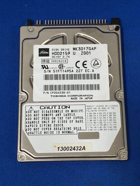 動作確認済! 2.5inch IDE 30GB TOSHIBA MK3017GAP 9.5mm厚