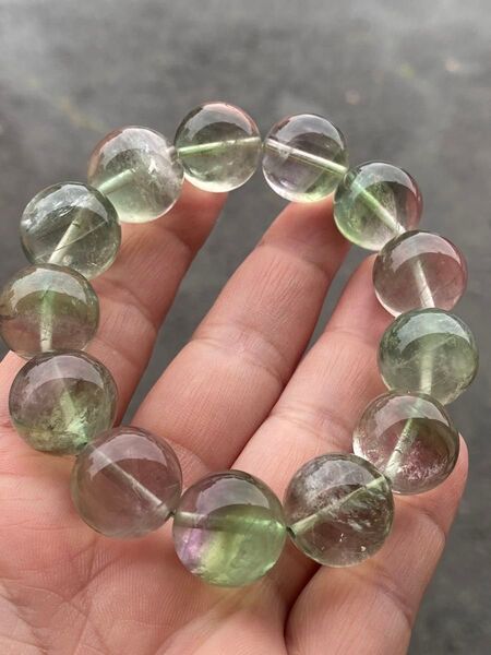 希少品 天然無処理 レンボー入り グリーンフローライト ブレスレット