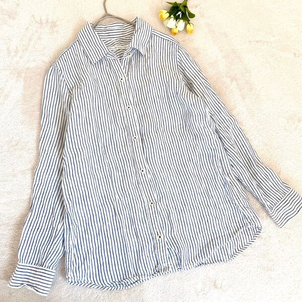 Spick&Span スピックアンドスパン シャツ 麻100% フレンチリネン ストライプ ボーダー 長袖 フリーサイズ