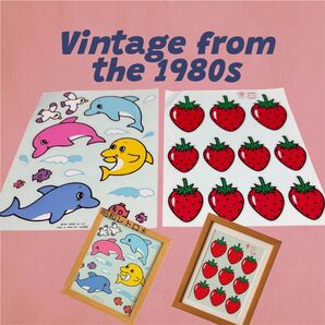 【希少】昭和レトロ*1980年代ミドリシール2枚セット ヴィンテージ いちご柄&イルカ柄