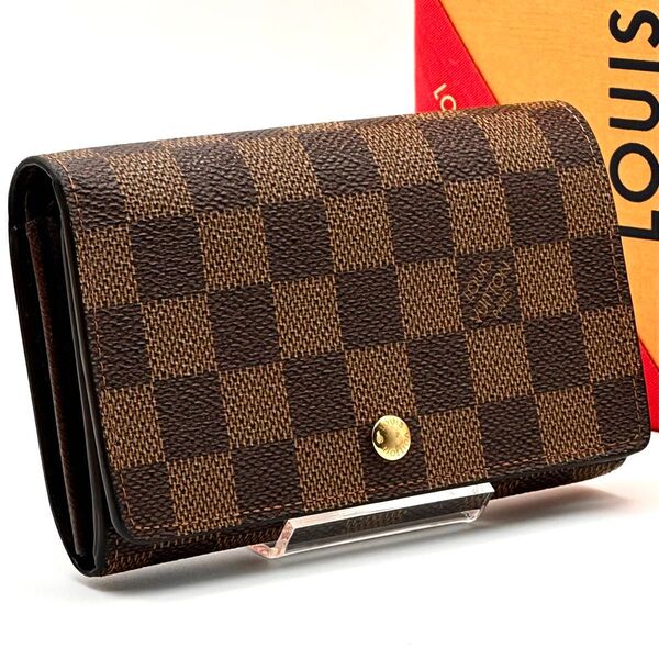 【極美品】ルイヴィトン ダミエ ポルトモネ ビエ トレゾール LOUIS VUITTON 二つ折り財布 L字ファスナー ブラウン系