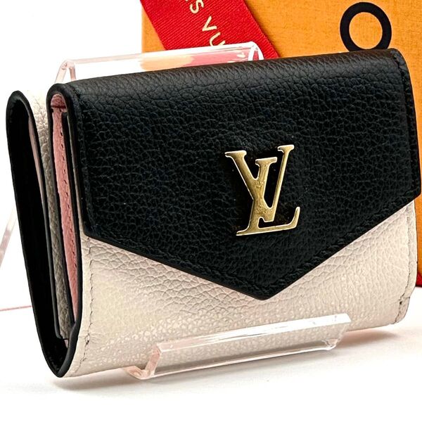 【極美品】ルイヴィトン ポルトフォイユ ロックミニ 三つ折り財布 バイカラー レザー LOUIS VUITTON 黒 ピンク