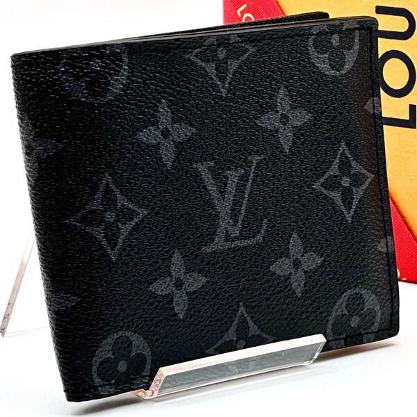 【極美品】ルイヴィトン モノグラム エクリプス ポルトフォイユ マルコNM LOUIS VUITTON 二つ折り財布 メンズ 黒