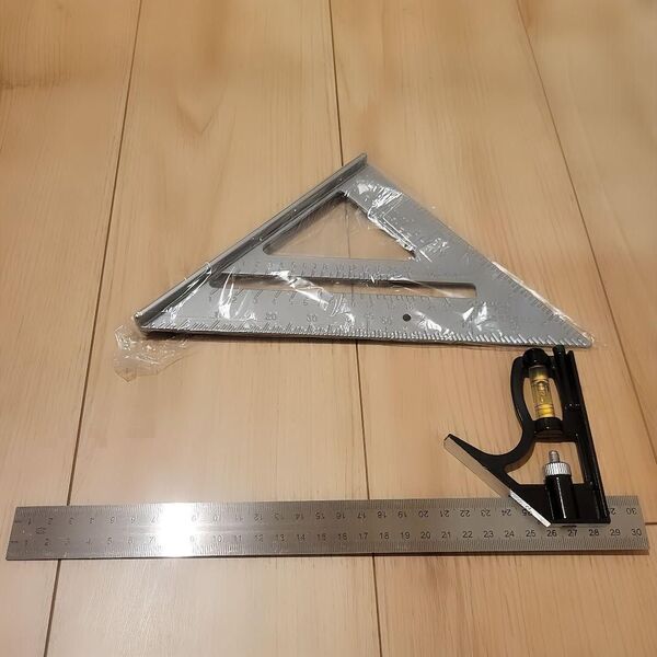 2点セット スコヤ 丸のこガイド 三角 定規 丸鋸 丸ノコ 木工 水平 DIY