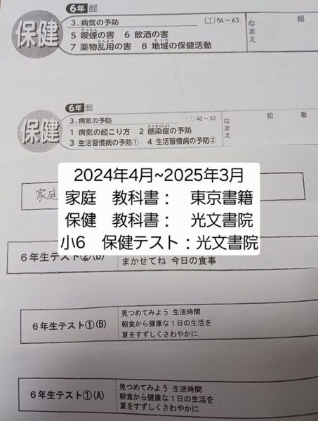 カラーテスト 小6 家庭 東京書籍、保健 光文書院 6年生 小学6年
