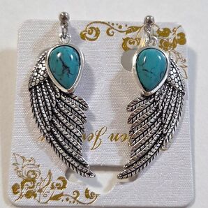 ターコイズフェザーピアス・イヤリング★ノンホールピアス ターコイズピアス メンズピアス インディアン ボヘミアン