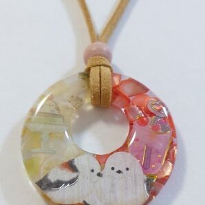 シマちゃん天然石レジンネックレス★ シマエナガ シマエナガネックレス シマエナガレジン レジンシマエナガ