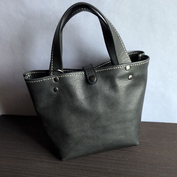 ハンドメイド(365) トートバッグSS レザー ハンドバッグ 総手縫い グレー