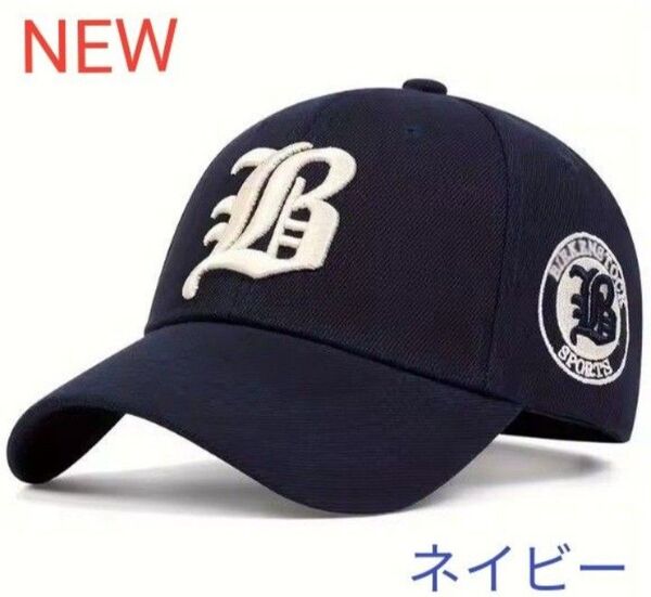 NEW】ベースボールキャップ 刺繍入り お洒落キャップ ユニセックス ネイビー!新品