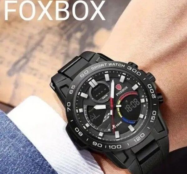 FOXBOX (LiGE) メンズ腕時計 デュアルウォッチ 50M防水 フルブラック 新品未使用!