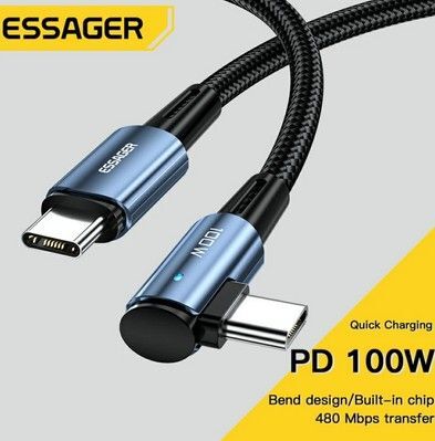任天堂Switchの充電にも★PD 100W(20V,5A) 急速充電 L字ケーブル1m★Type C to C★1年保証