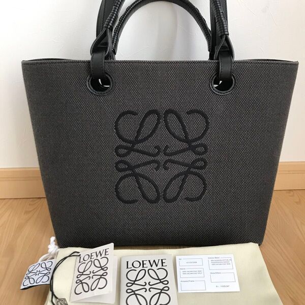 極美品 LOEWE ロエベ トートバッグ アナグラム ジャガード ショルダーバッグ グレー×ブラック ハンドバッグ