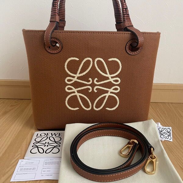 新品未使用 ロエベ LOEWE アナグラム トートバッグ 2WAYショルダーバッグ キャンバス/レザー タン A717S74X01