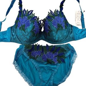ワコール スタディオファイブ ブラ&ショーツセット F70 M ターコイズブルー 花柄刺繍
