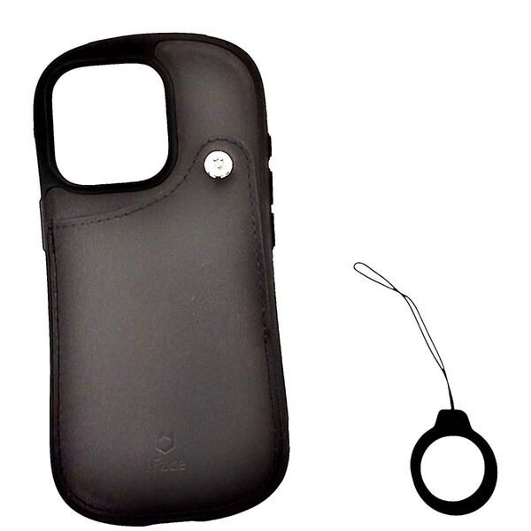 iFace iPhone16Pro スマホケース ブラック カード収納 ストラップ付き