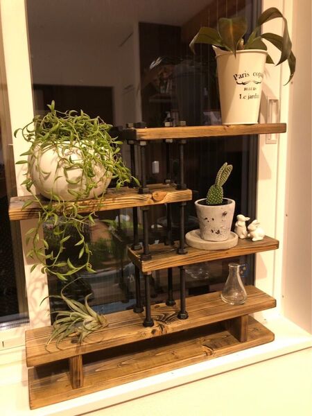 工具不要☆組み立て簡単☆天然木☆植物棚☆プランターラック☆窓枠植物☆観葉植物棚