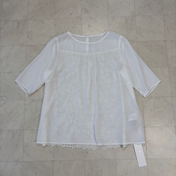 23区★新品★【洗える】レースコンビ ジョーゼット バックレース ブラウス