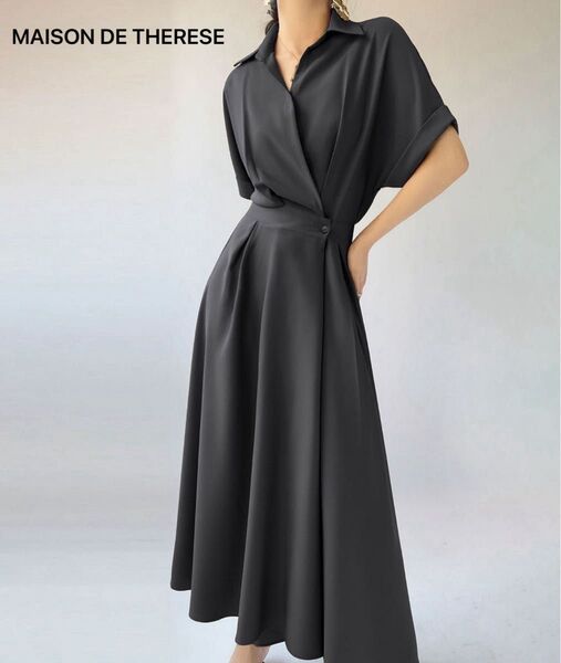 MAISON DE THERESE Mサイズ ブラック ラップ風シャツワンピース