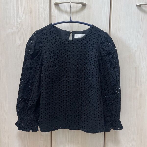 美品 31 sons de mode 七分袖 ブラック ブラウス レース フリル