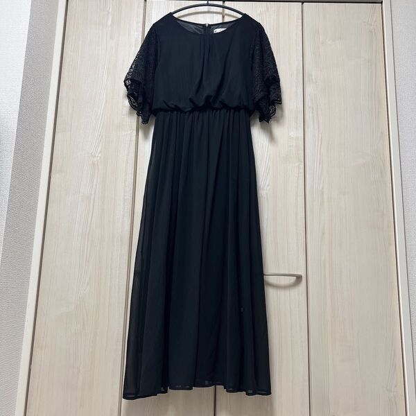 LACE LADIES Mサイズ ブラック レース プリーツ ロングワンピース