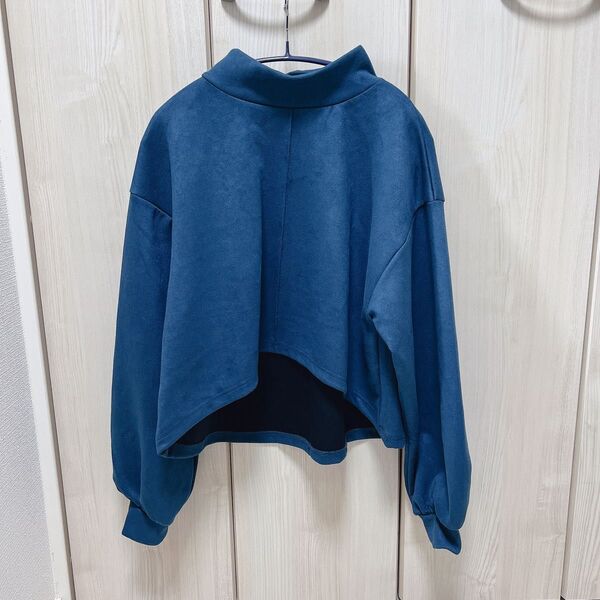 HARE ブルー フリーサイズ クロップド スウェット スエードライク